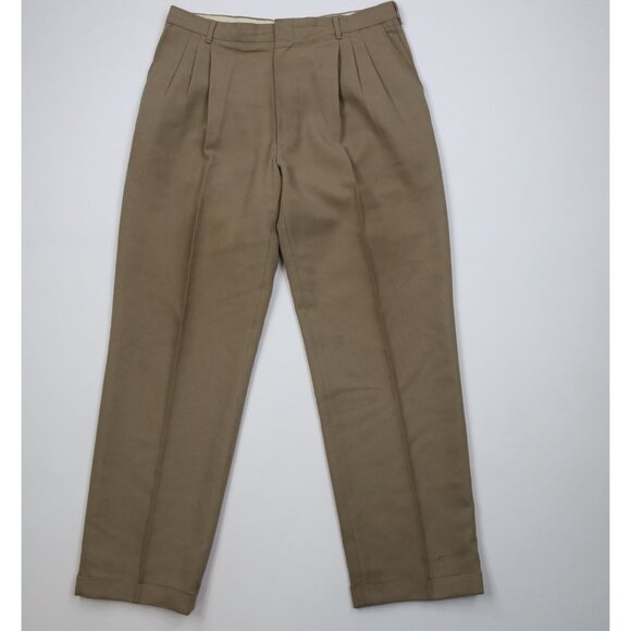 Vtg 70s Streetwear Mens 36x32 Distressed Wool Rayon Gabardine Wide Leg Pants Tan